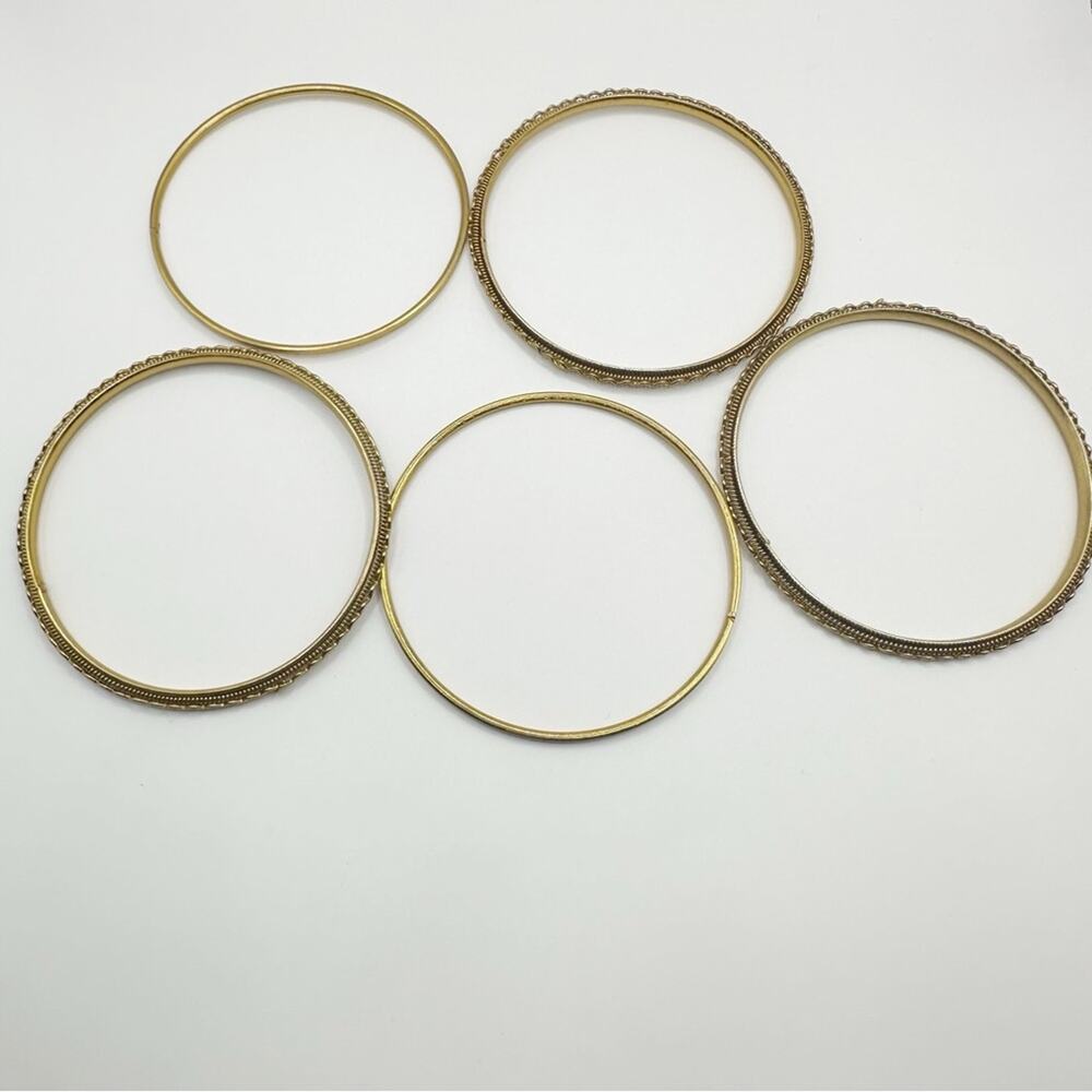 Brass Gold Stackable Bangle Bracelets Set Of 5 Et… - image 5